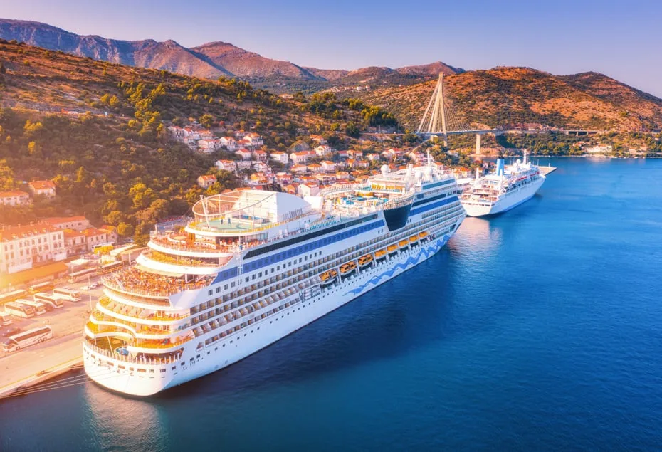 Aerial View Of White Cruise Ships
