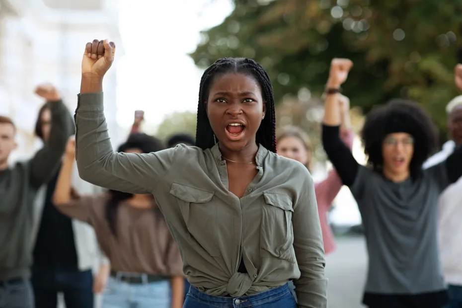 Rebellious Black Woman Raising Fist